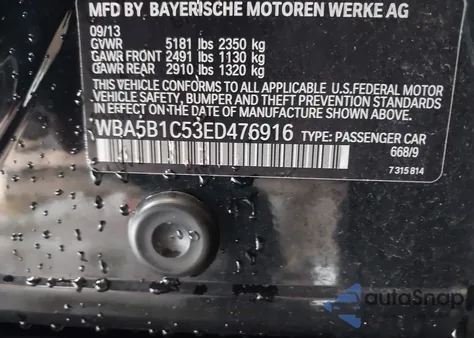 2014 BMW 535 I from USA, damaged, VIN WBA5B1C53ED476916